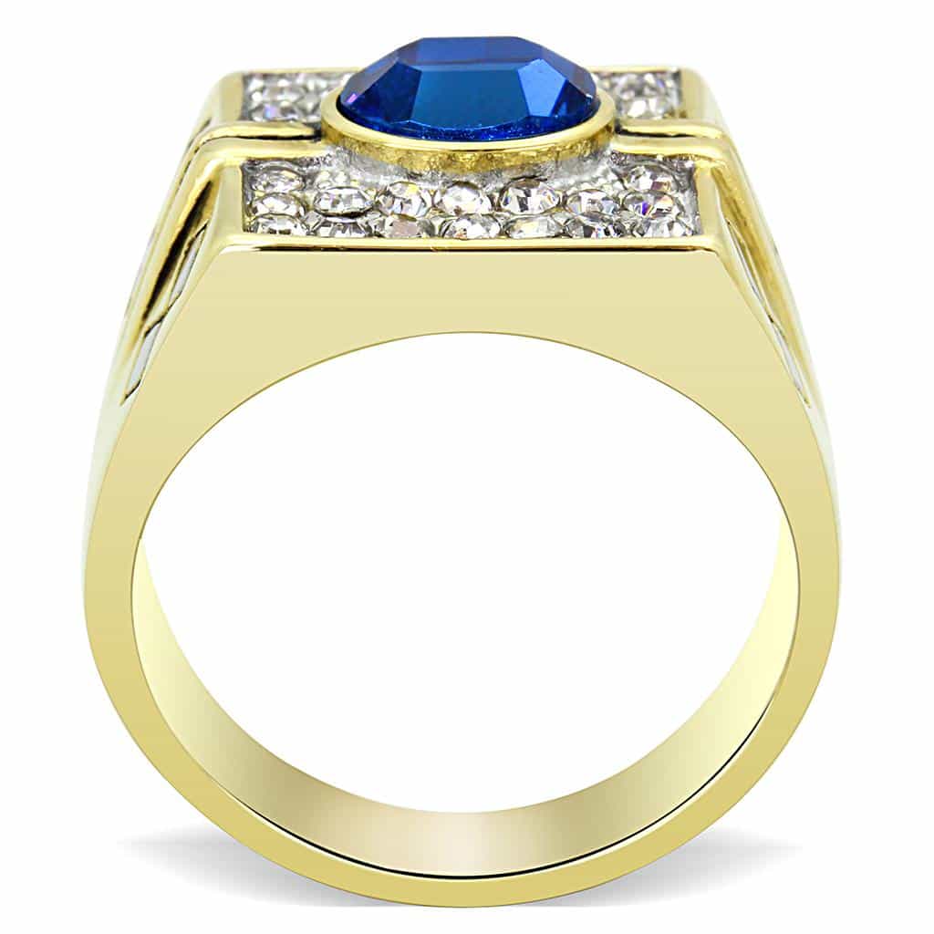 Stainless Steel Gold IP CZ Oval Sapphire Pave Square Mens Ring view 6