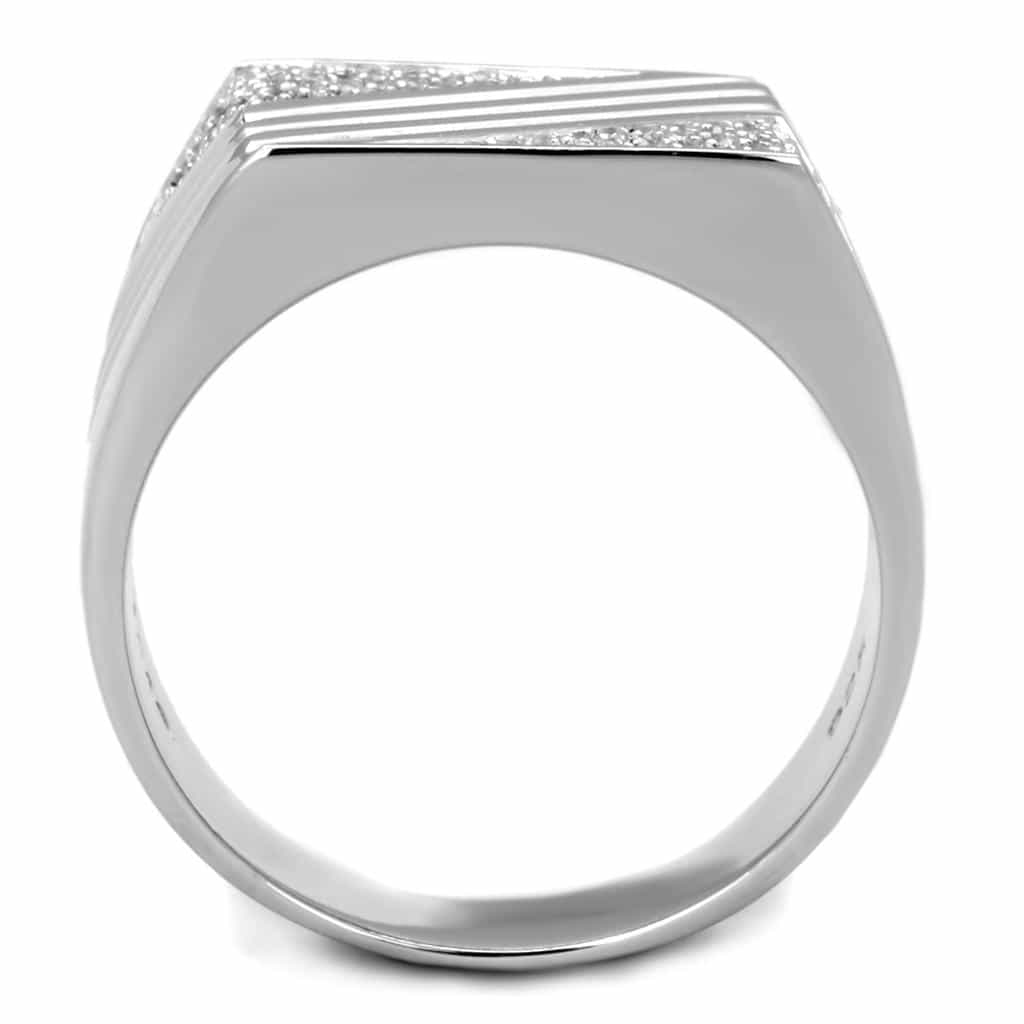 Sterling Silver CZ Pave Diagonal V Triangle Signet Ring view 4