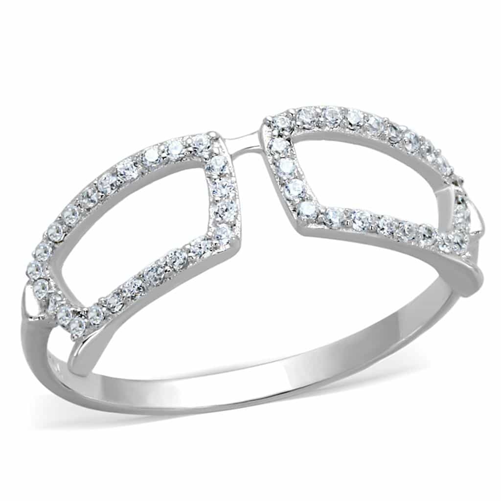 Sterling Silver CZ Pave Rectangle Open Geometric Ring view 10