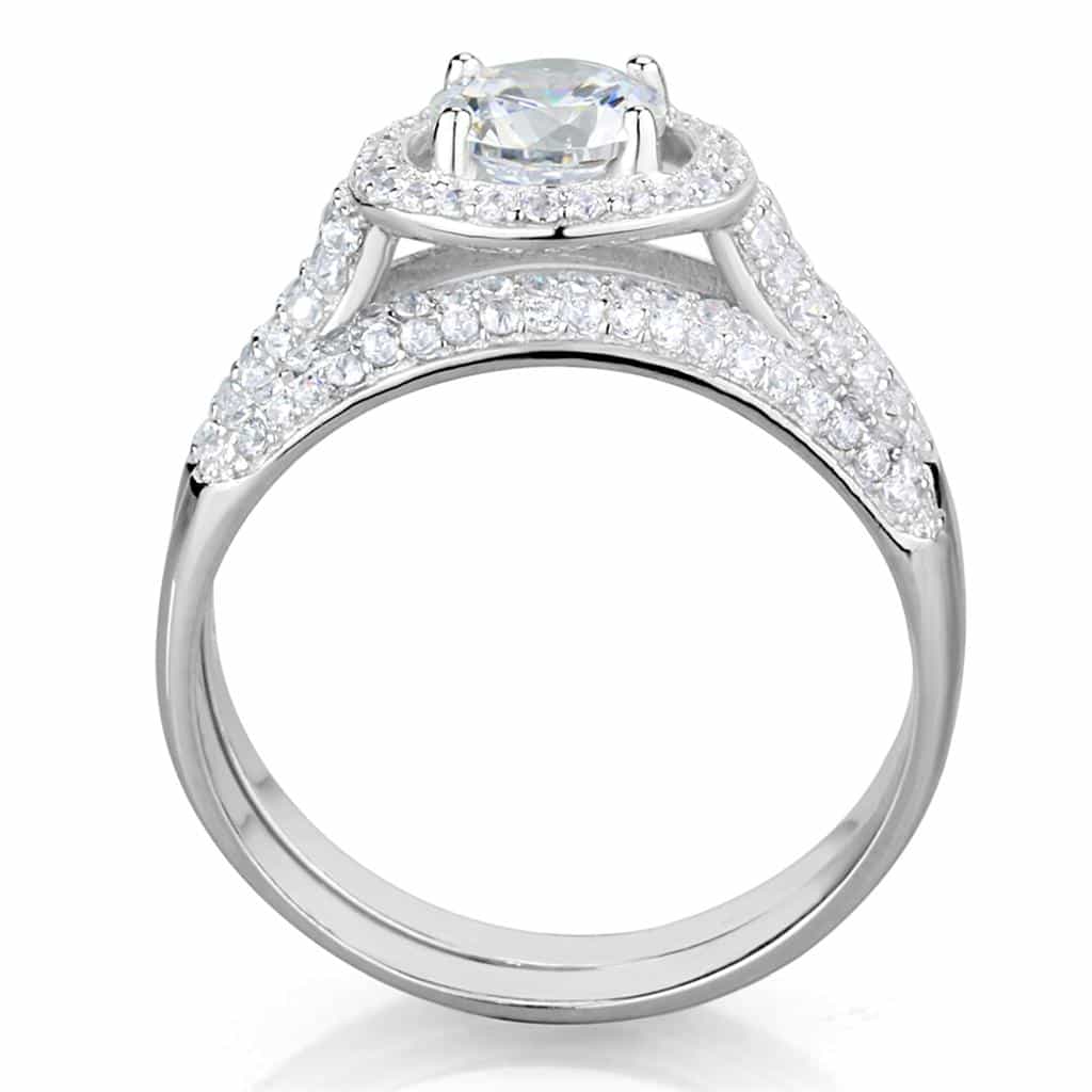Sterling Silver CZ Round Bezel Halo Multi Row Wide Ring view 6