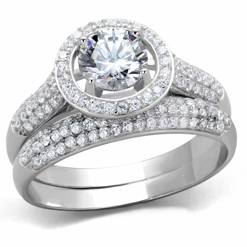 Sterling Silver CZ Round Bezel Halo Multi Row Wide Ring view 10