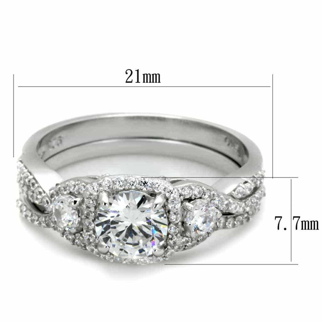 Sterling Silver CZ Cushion Halo Pave Bridal Set Ring view 4