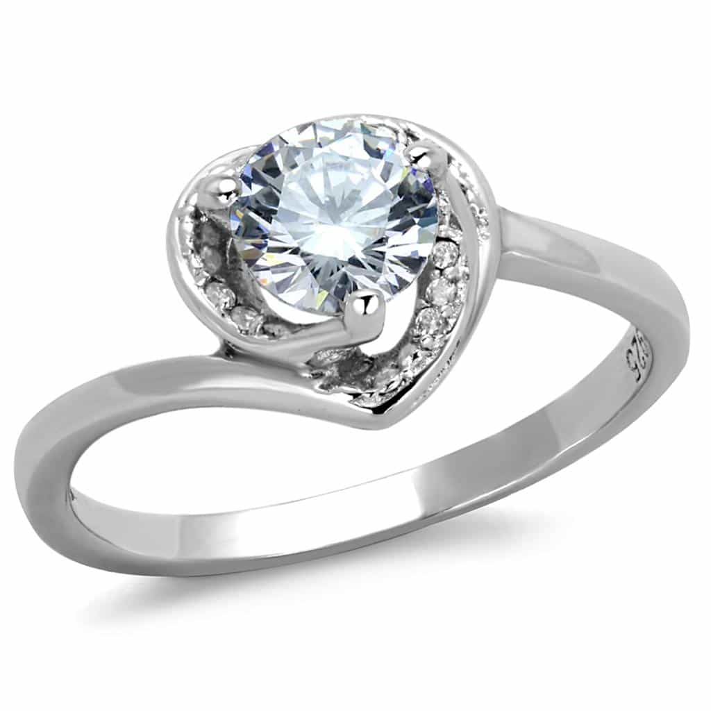 Sterling Silver CZ Round Heart Bezel Pave Ring view 10