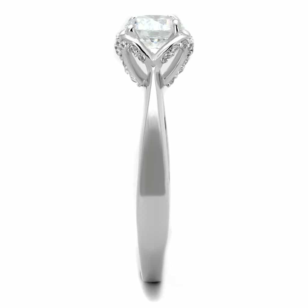 Sterling Silver CZ Round Petal Prong Solitaire Ring view 8