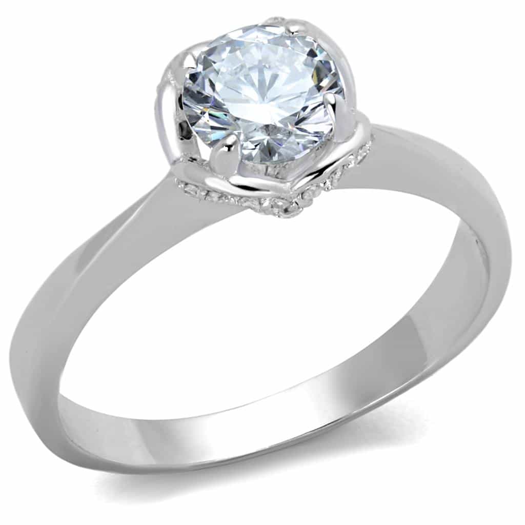 Sterling Silver CZ Round Petal Prong Solitaire Ring view 10