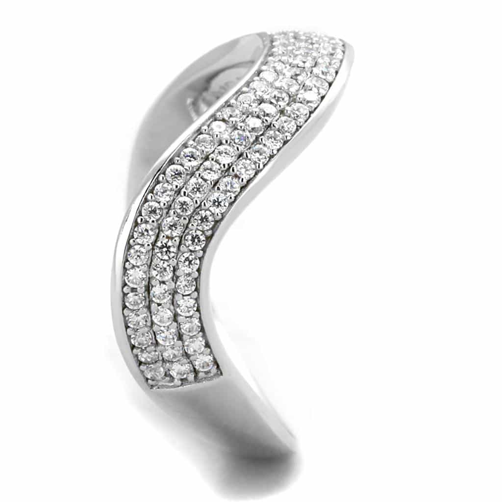 Sterling Silver CZ Pave Curved Wave Wide Band Ring view 8