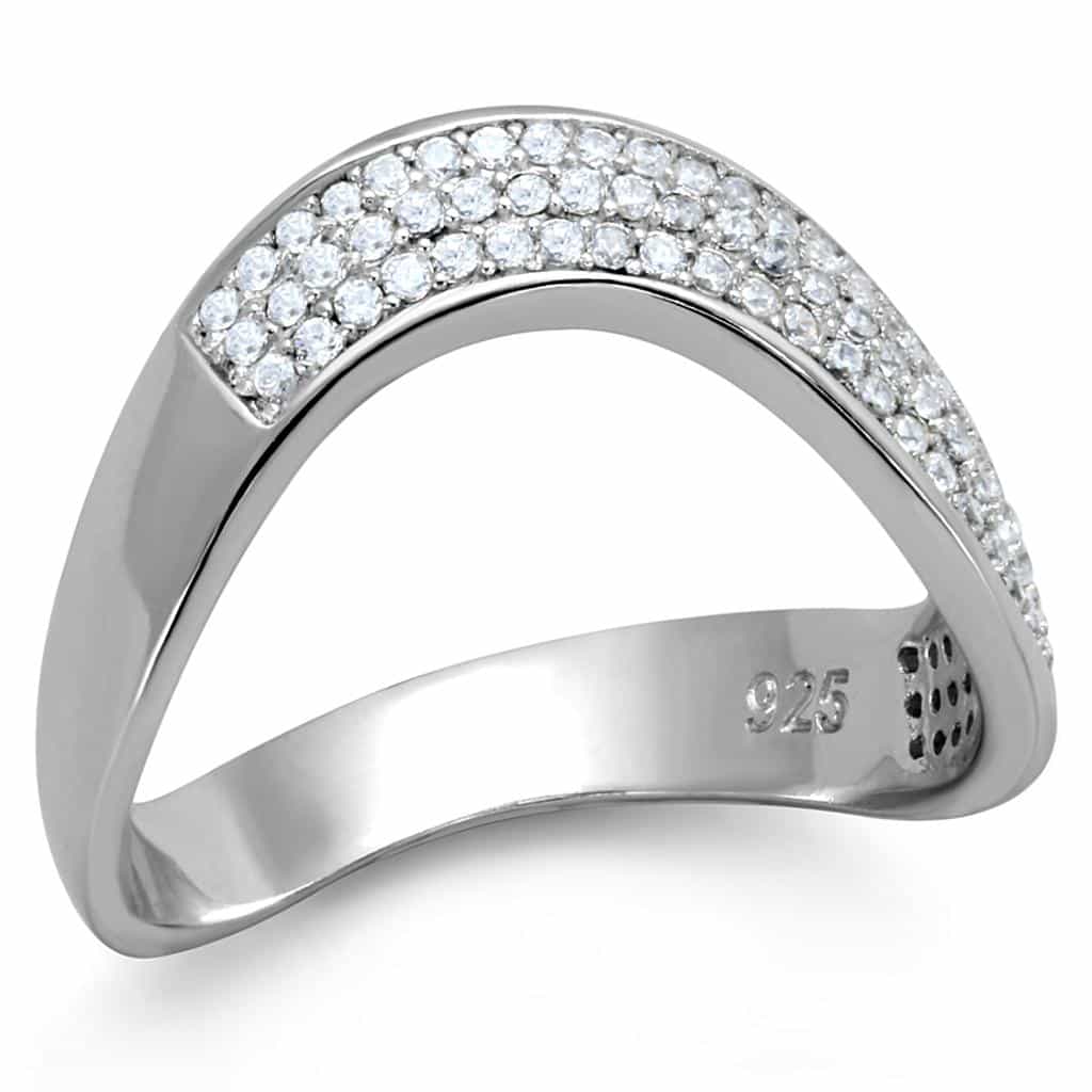 Sterling Silver CZ Pave Curved Wave Wide Band Ring view 10