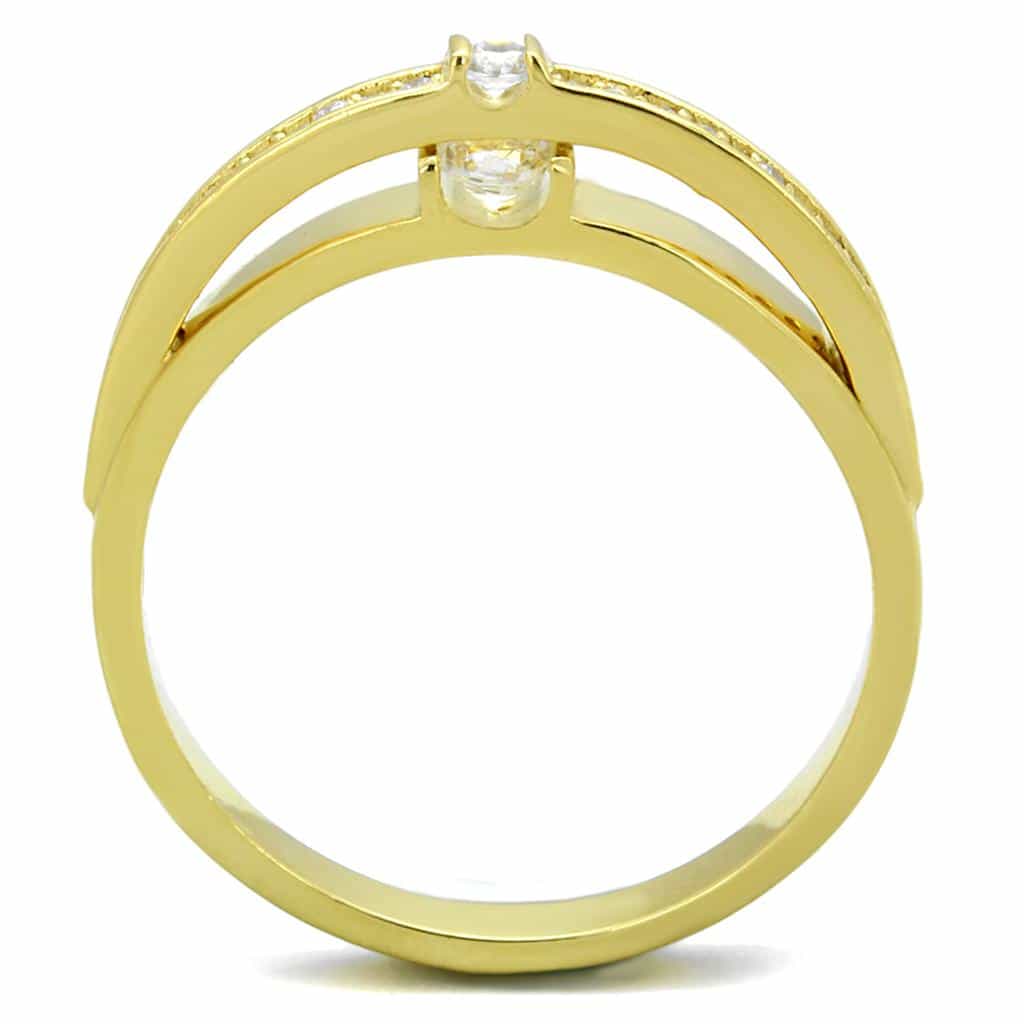 Sterling Silver Gold Two Tone CZ Princess Channel Thin Band Ring view 6