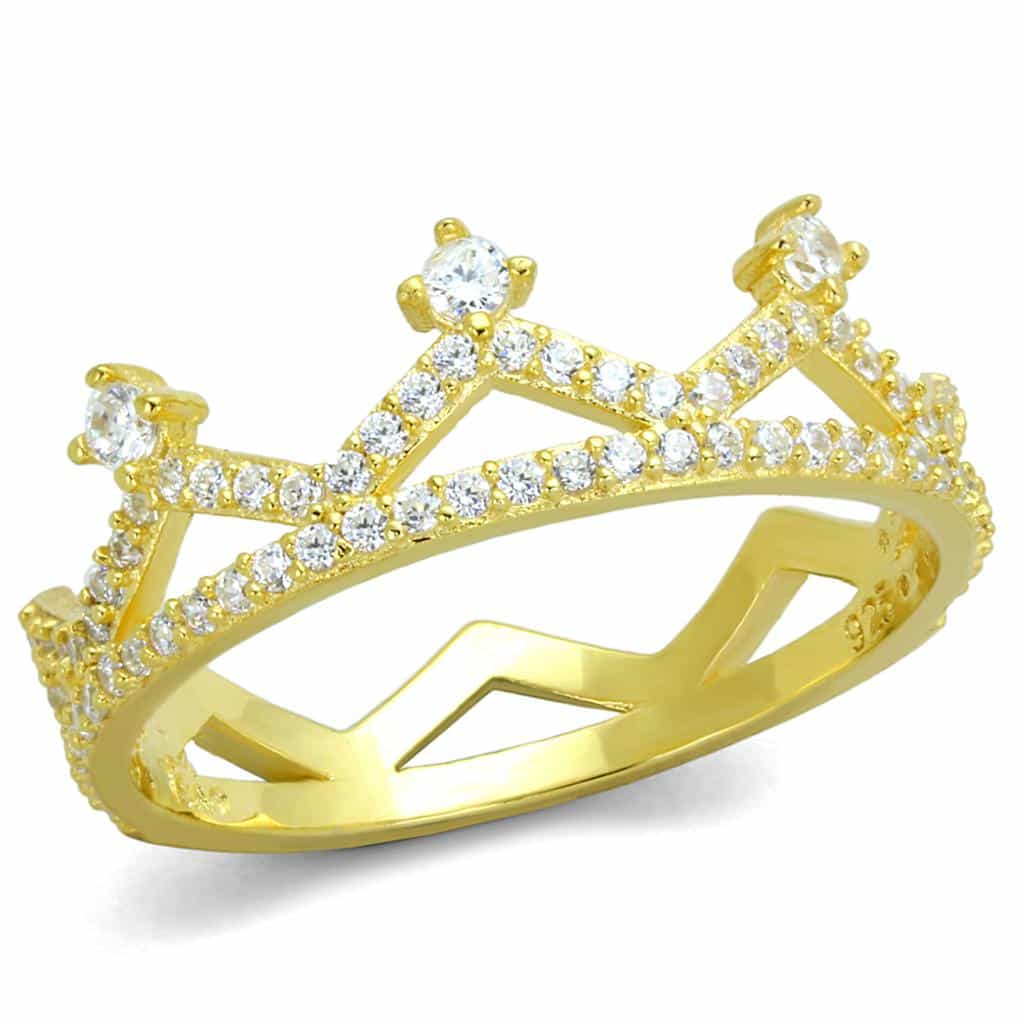 Sterling Silver Gold Two Tone CZ Crown Tiara Double Ring view 10