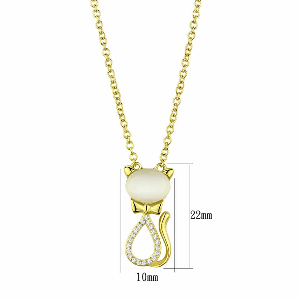 Sterling Silver Gold Two Tone Opal CZ Cat Pendant view 4