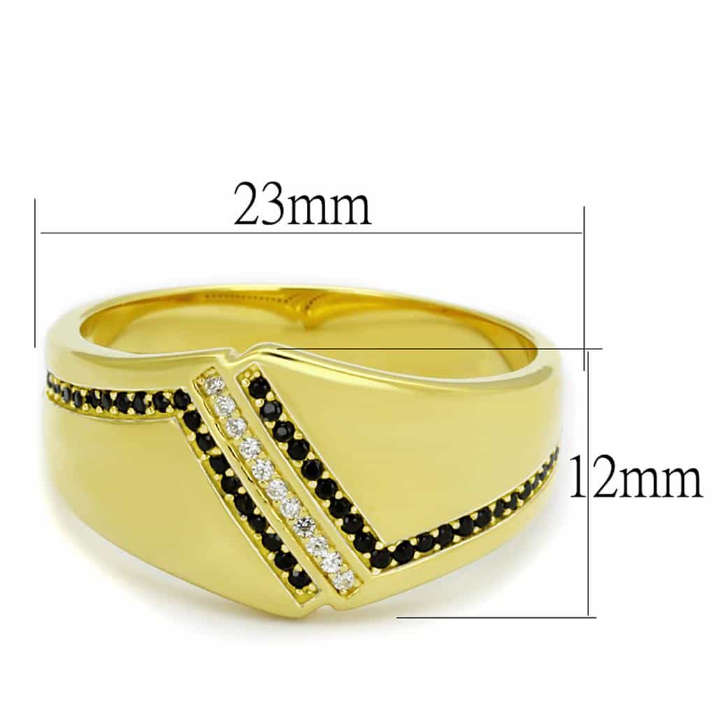 Sterling Silver Gold Two Tone Black CZ Double Row Ring view 4