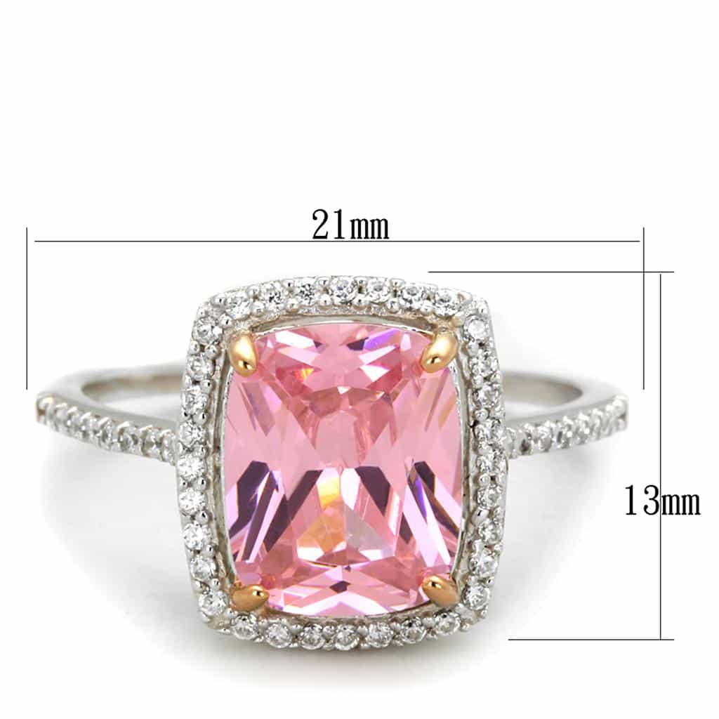 Sterling Silver Pink CZ Emerald Cut Halo Pave Ring view 4