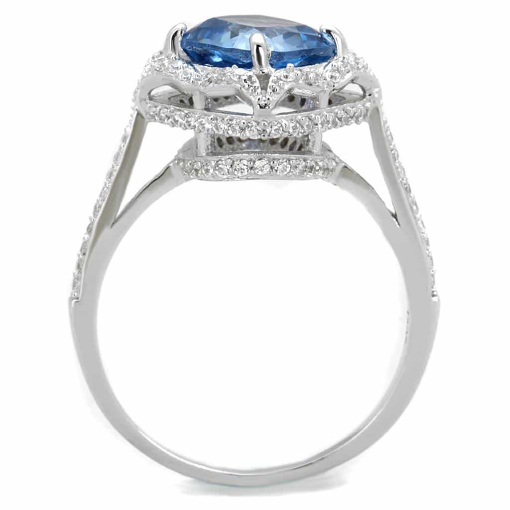 Sterling Silver Blue Topaz Cushion Double Halo Pave Ring view 6