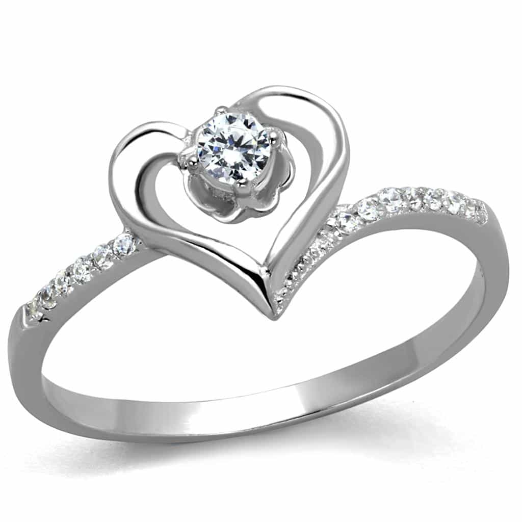 Sterling Silver CZ Heart Solitaire Open Pave Ring view 10
