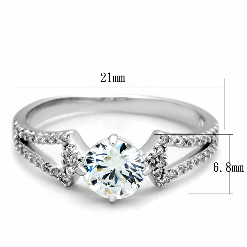 Sterling Silver CZ Baguette Round V Split Shank Ring view 4
