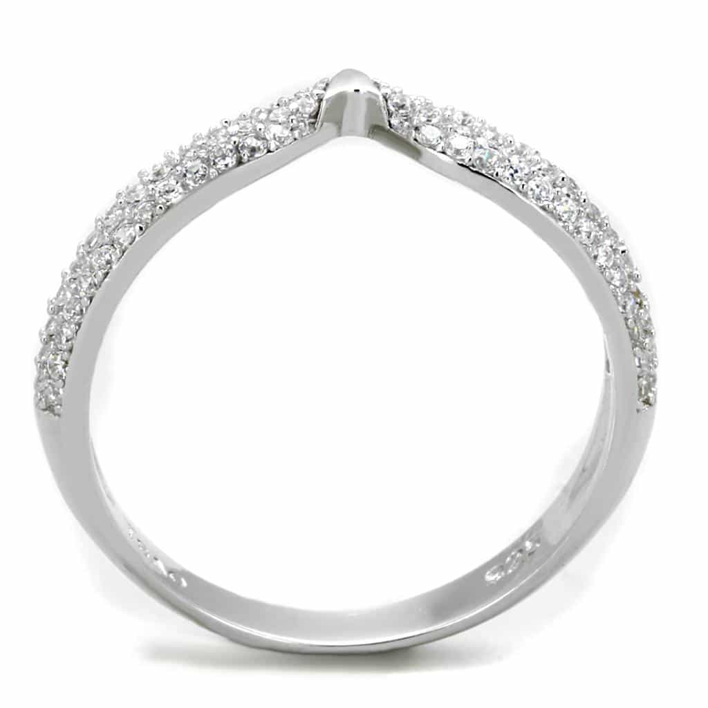 Sterling Silver CZ Round V Chevron Split Pave Ring view 6