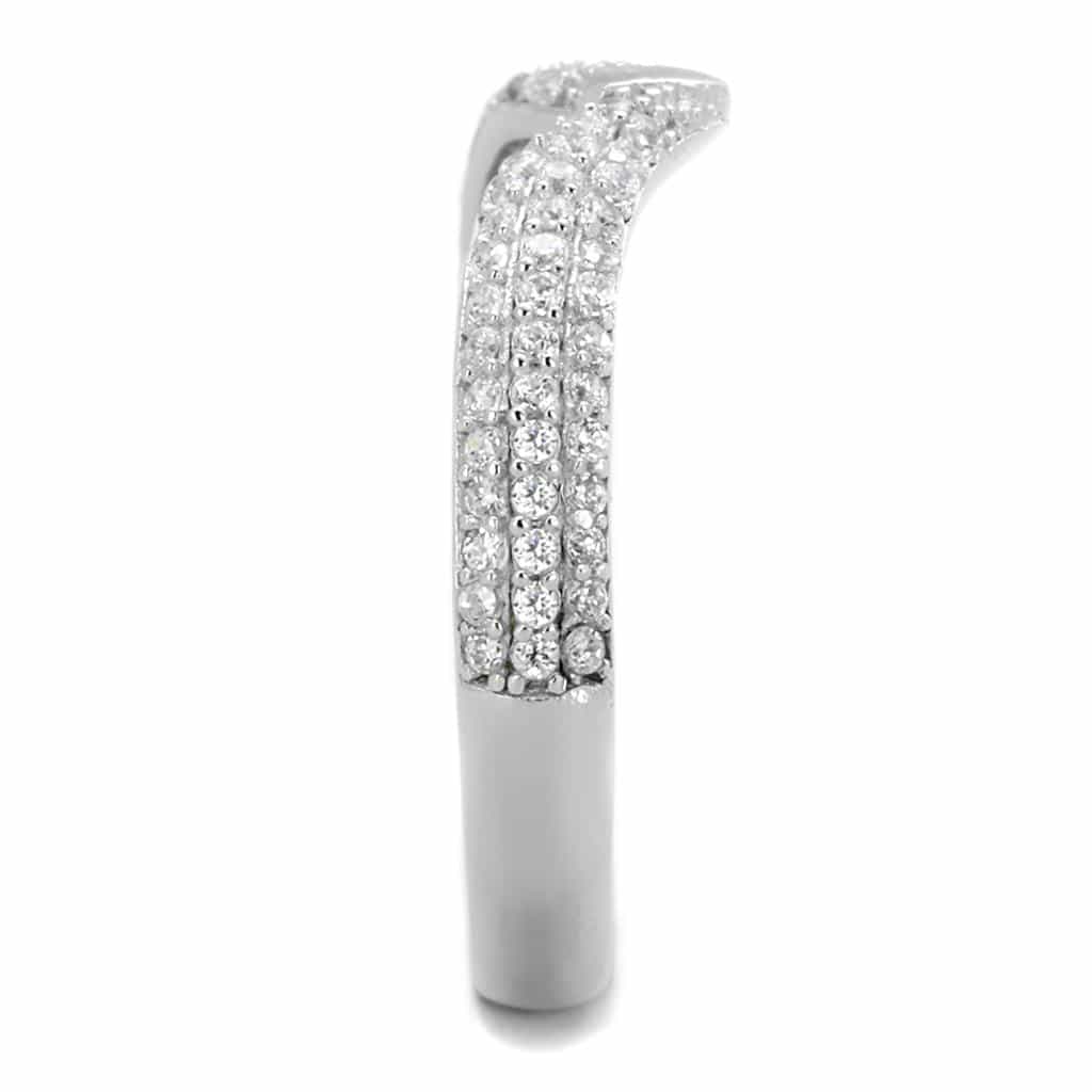 Sterling Silver CZ Round V Chevron Split Pave Ring view 8
