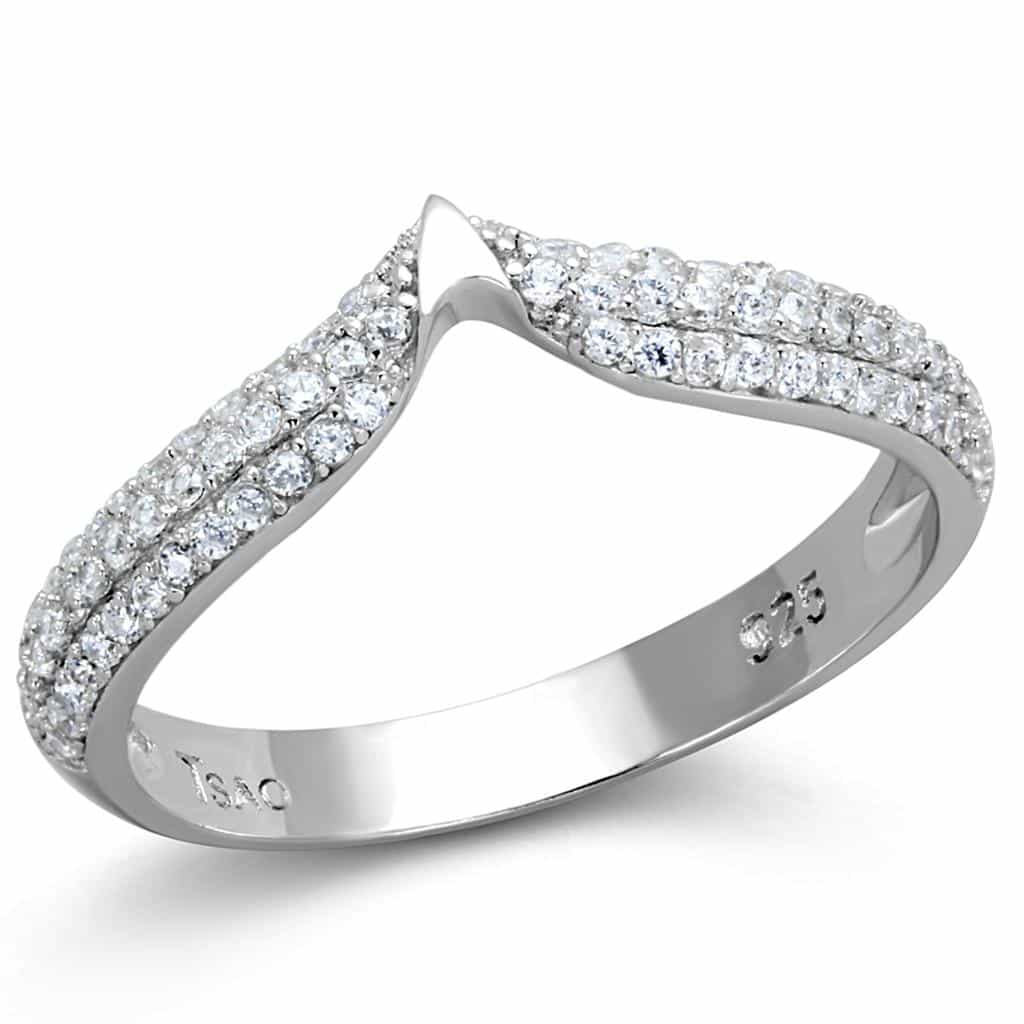 Sterling Silver CZ Round V Chevron Split Pave Ring view 10