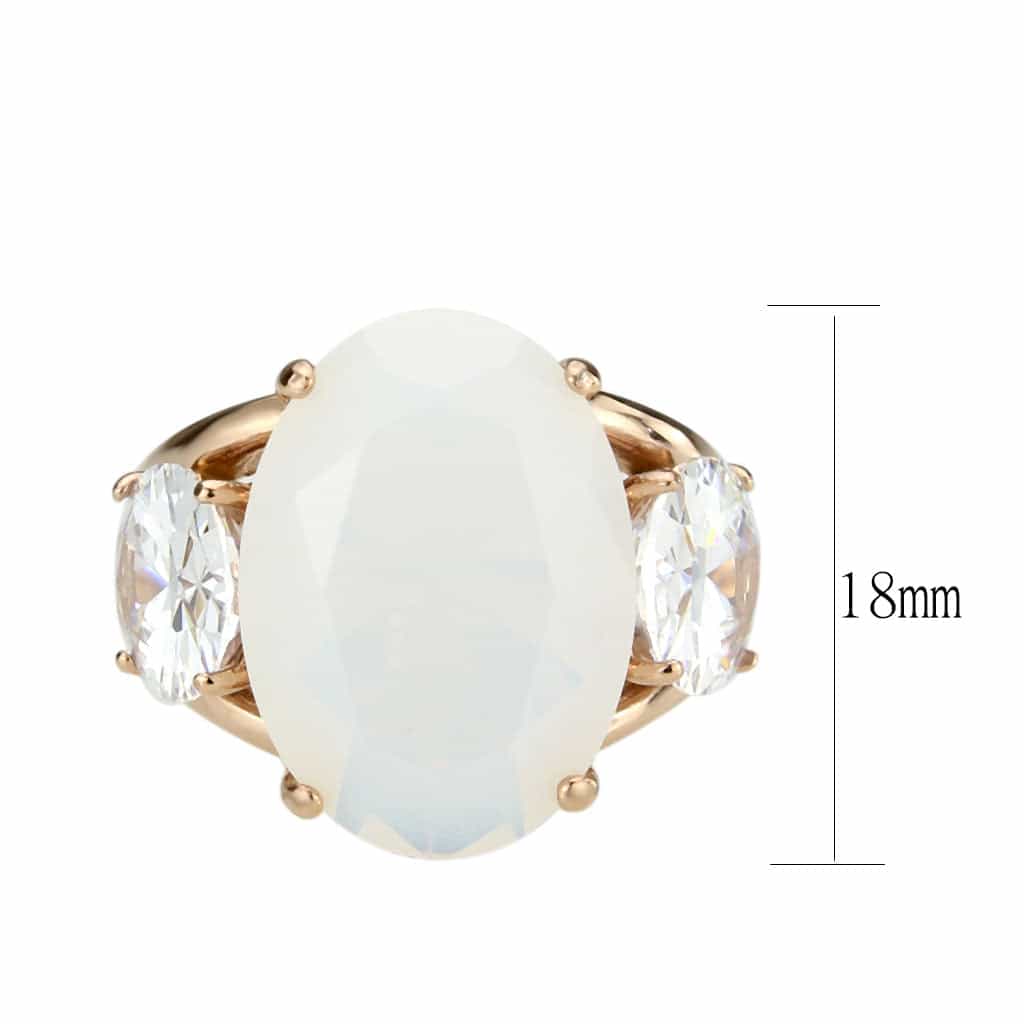 Stainless Steel Rose Gold IP Opal Oval CZ Marquise Three Ring view 4