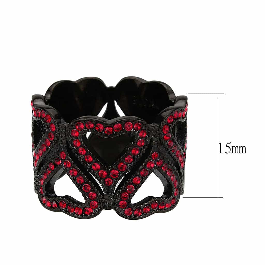 Stainless Steel Dark IP Red Crystal Pave Heart Open Dome Ring view 4