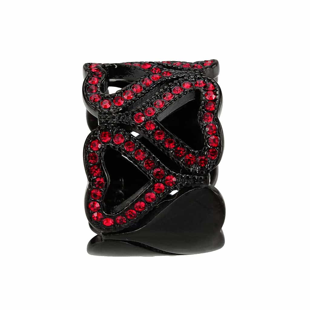 Stainless Steel Dark IP Red Crystal Pave Heart Open Dome Ring view 8