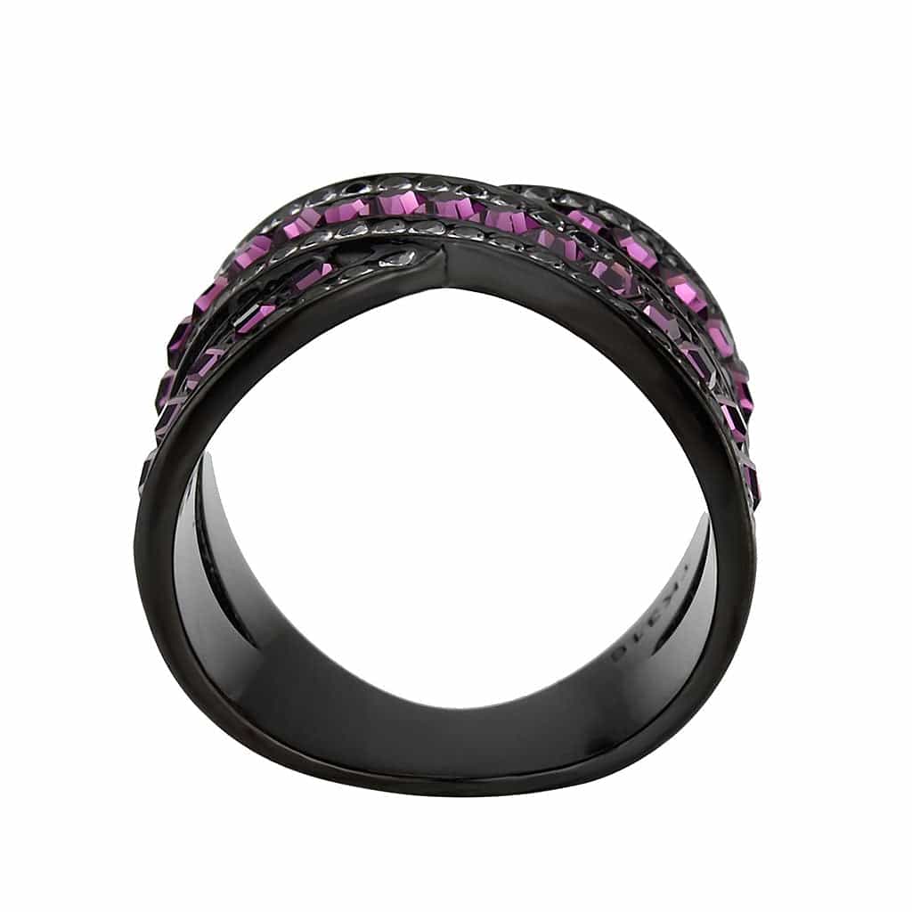 Stainless Steel Dark IP Fuchsia Crystal Princess Channel Ring view 6