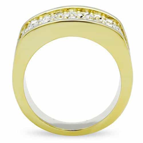 Brass Gold CZ Pave Heart Wide Dome Cocktail Ring view 6