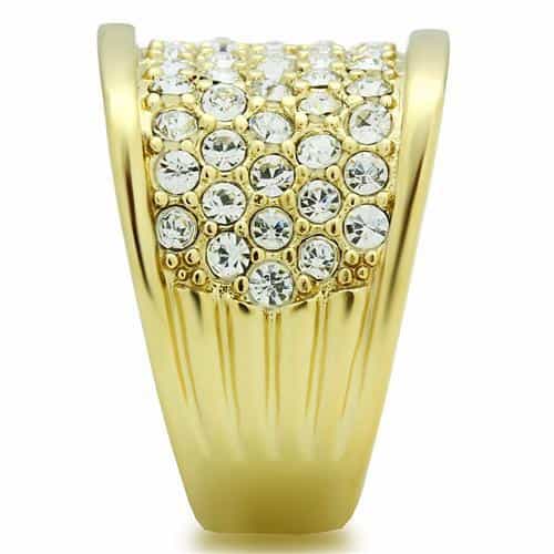 Brass Gold CZ Pave Heart Wide Dome Cocktail Ring view 8