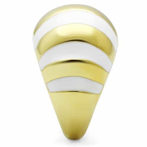Brass Gold White Enamel Stripe Wide Dome Cocktail Ring view 8