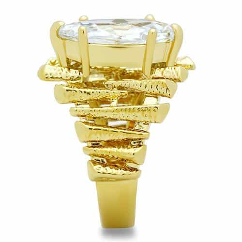 Brass Gold CZ Marquise Architectural Prong Wide Cocktail Ring view 8