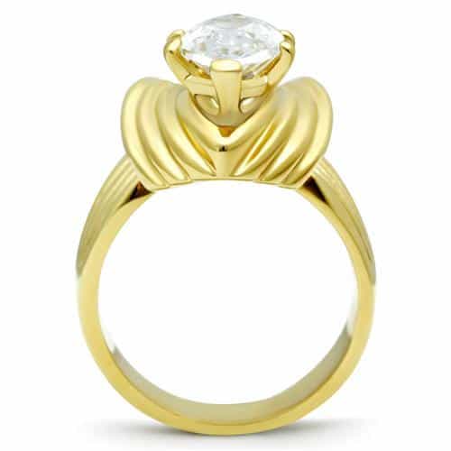Brass Gold CZ Marquise Double Wing Fluted Cocktail Ring view 6