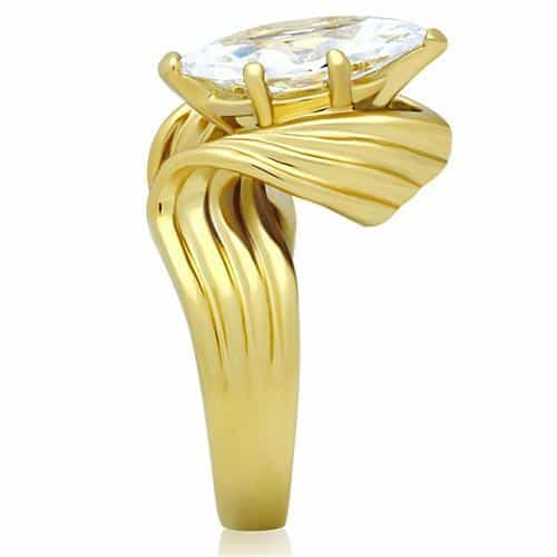 Brass Gold CZ Marquise Double Wing Fluted Cocktail Ring view 8