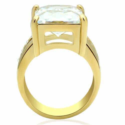 Brass Gold CZ Emerald Cut Large Channel Set Cocktail Ring view 6