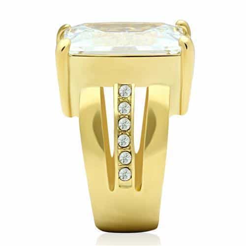 Brass Gold CZ Emerald Cut Large Channel Set Cocktail Ring view 8