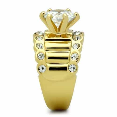 Brass Gold CZ Round Large Bezel Channel Wide Cocktail Ring view 8
