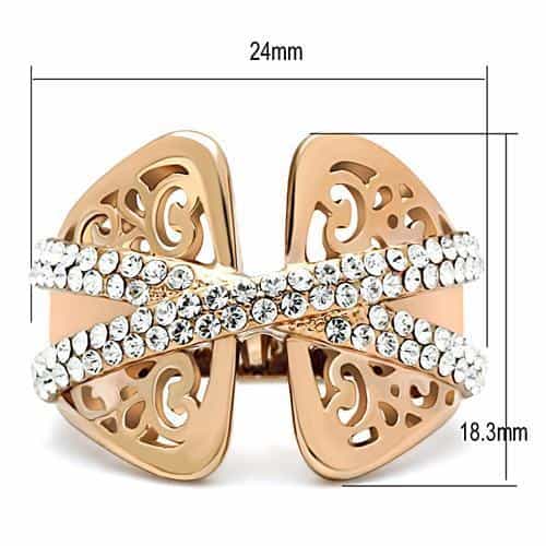 Brass Rose Gold CZ Pave Filigree Butterfly Crown Cocktail Ring view 4