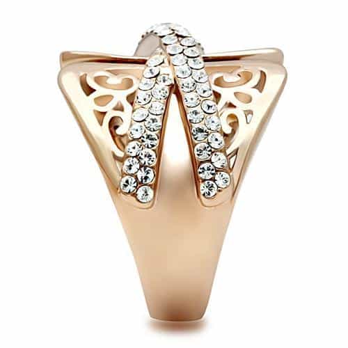 Brass Rose Gold CZ Pave Filigree Butterfly Crown Cocktail Ring view 8