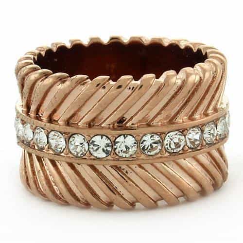 Brass Rose Gold CZ Pave Cable Twist Wide Band Ring view 4