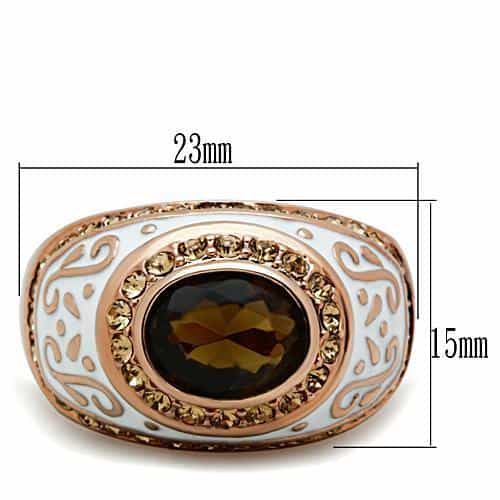 Brass Rose Gold Smoky Quartz Oval Enamel Filigree Cocktail Ring view 4
