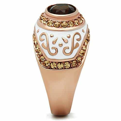 Brass Rose Gold Smoky Quartz Oval Enamel Filigree Cocktail Ring view 8