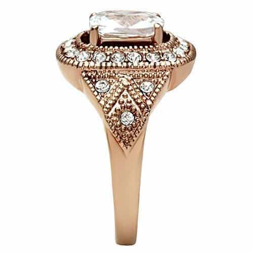 Brass Rose Gold CZ Cushion Pave Ornate Halo Cocktail Ring view 8