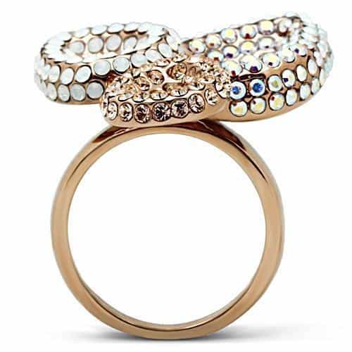 Brass Rose Gold AB Crystal Pave Bow Ribbon Cocktail Ring view 6