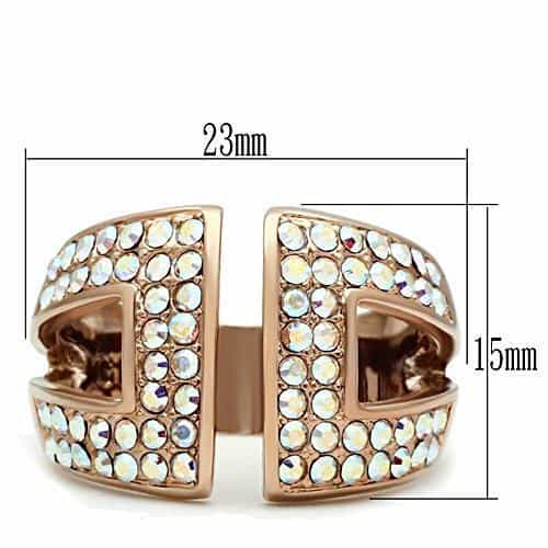 Brass Rose Gold AB Crystal Pave Geometric Cutout Wide Ring view 4