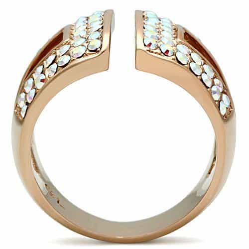 Brass Rose Gold AB Crystal Pave Geometric Cutout Wide Ring view 6