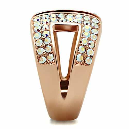 Brass Rose Gold AB Crystal Pave Geometric Cutout Wide Ring view 8