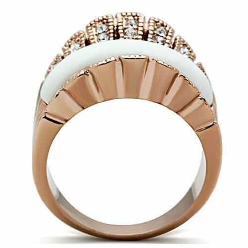 Brass Rose Gold White Enamel CZ Cable Twist Wide Ring view 6