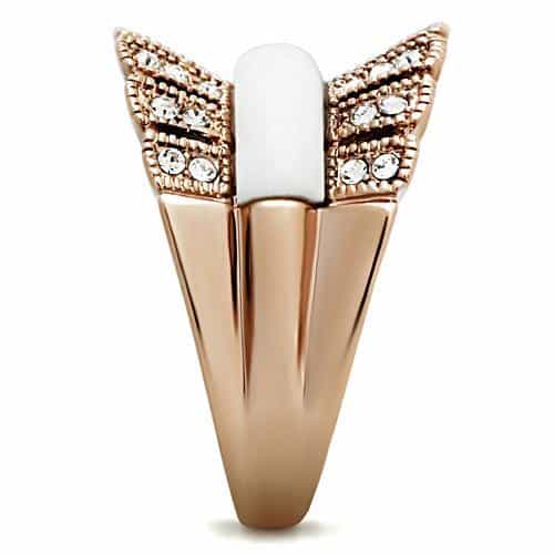 Brass Rose Gold White Enamel CZ Cable Twist Wide Ring view 8