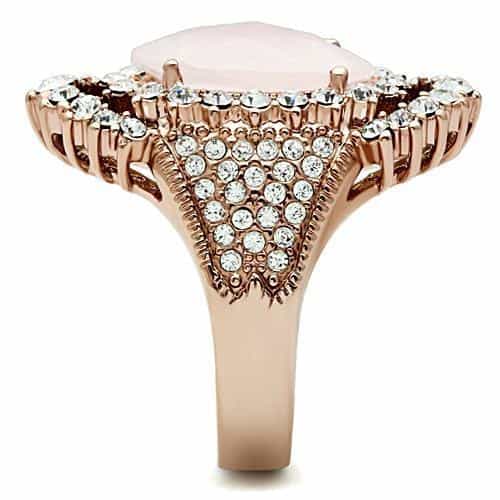 Brass Rose Gold Rose Quartz Marquise CZ Ornate Cocktail Ring view 8
