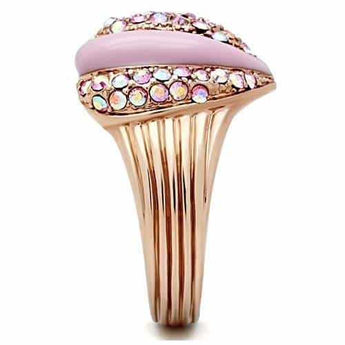 Brass Rose Gold Pink Enamel AB Crystal Teardrop Dome Ring view 8