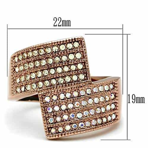 Brass Rose Gold CZ Pave Multi Row Wide Square Band Ring view 4